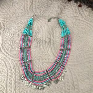 Summer necklace/ turquoise pink beads